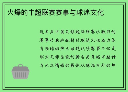 火爆的中超联赛赛事与球迷文化