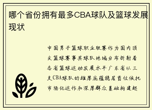哪个省份拥有最多CBA球队及篮球发展现状